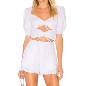 for love and lemons | white ruffled cut out puff short sleeve romper sz S